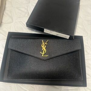Yves Saint Laurent Black Clutch with Gold Logo